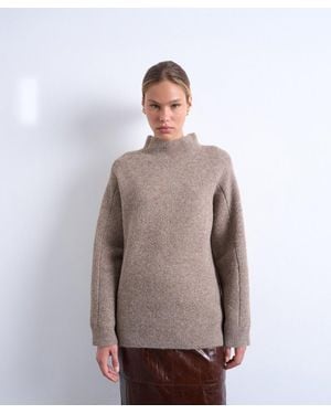 TOPSHOP Knitted Oversized High Neck Sweater - Brown