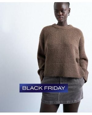 TOPSHOP Knitted Wool Blend Fluffy Ultimate Crop Sweater - Brown