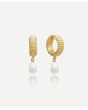 Rachel Jackson 22Ct-Plated Ocean Pearl Drop Hoop Earrings - Metallic