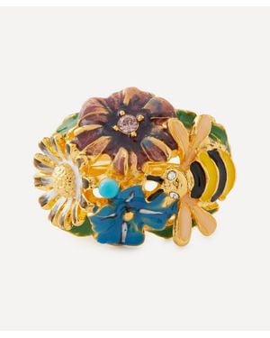 Kenneth Jay Lane 22Ct-Plated Multicoloured Flower Adjustable Ring - Metallic