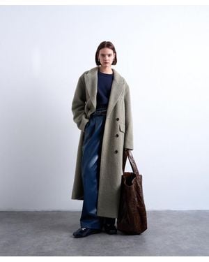 TOPSHOP Three Button Wool Blend Brushed Coat - Blue