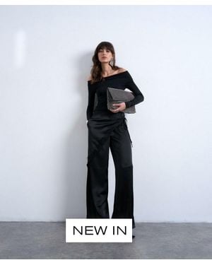 TOPSHOP Satin Wrap Around Lace Wide-Leg Pants - Blue