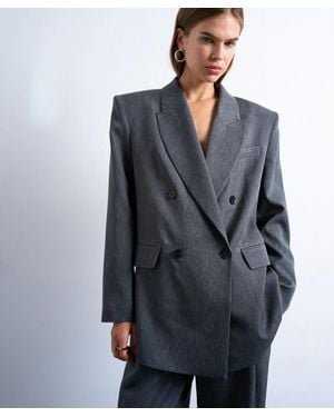 TOPSHOP 80S Double-Breasted Oversized Suit Blazer - Blue