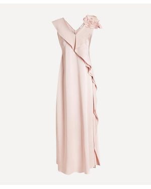 Erdem Floral Applique Satin Cady Midi Dress - Pink
