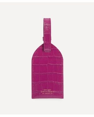 Smythson Mara Croc-Embossed Leather Luggage Tag - Pink