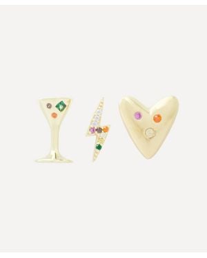 Anna + Nina 14Ct-Plated Electric Love Stud Earring Set - Natural