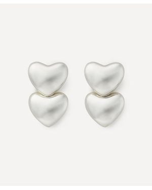 Annika Inez Sterling Dual Voluptuous Heart Stud Earrings - White