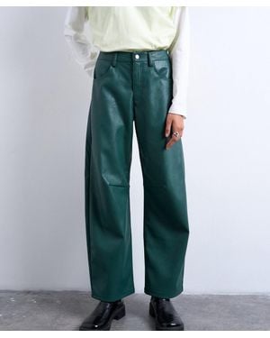 TOPSHOP Faux Leather Barrel Leg Pants - Green