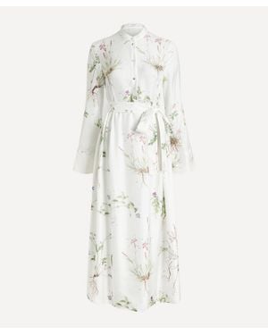 Erdem Long-Sleeve Silk Twill Midi Dress - White