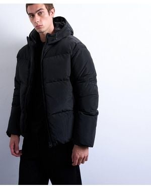 TOPMAN Textured Puffer Jacket - Black