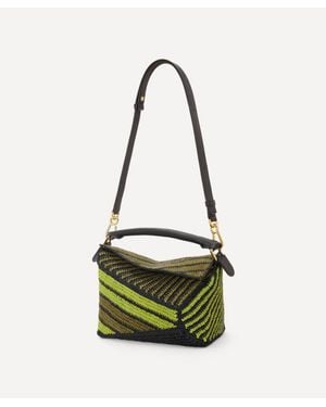 Loewe Small Raffia Stripe Puzzle Edge Bag - Green