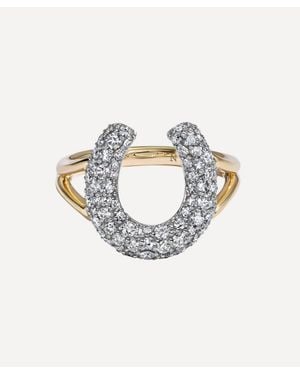 Lucy Delius 14Ct Antique Finish Diamond Pave Horseshoe Ring - Metallic
