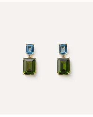 CZ by Kenneth Jay Lane Plated Aqua And Rectangle Drop Earrings - Multicolour