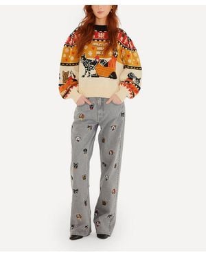 FARM Rio Multicolor Cat And Dogs Embroidery Jeans