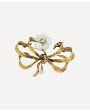 Kojis 14Ct Pearl And Diamond Bow Brooch - Metallic