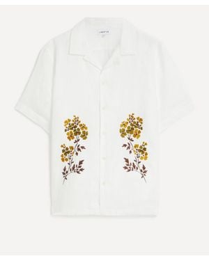 Liberty Cuban Collar Hemp Shirt With Embroidery - White