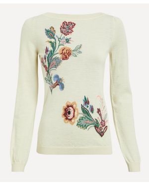 Etro Natural Sweater With Flowers - White