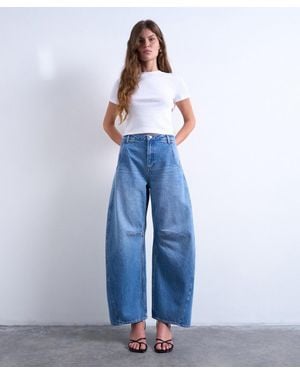 TOPSHOP Horseshoe High-Rise Barrel Jeans - Blue