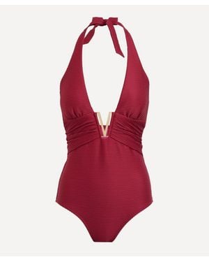 Heidi Klein V-Bar Halterneck Swimsuit - Red