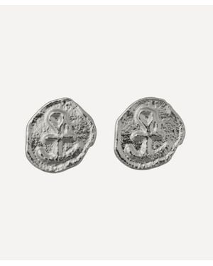 Alex Monroe Sterling Mudlarked Anchor Token Stud Earrings - Grey