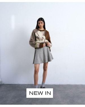 TOPSHOP Mono Herringbone A-Line Flippy Mini Skirt - White