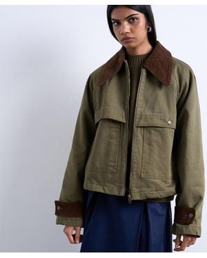 TOPSHOP Denim Padded Barn Jacket - Green