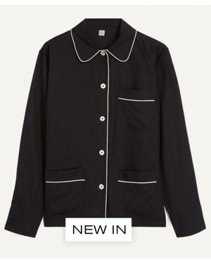 TOTEME Piped Silk Pajama Top - Black