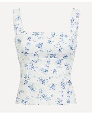 Reformation Darci Floral Linen Top - Blue