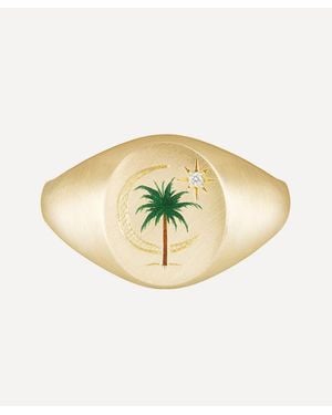Cece Jewellery 18Ct The Palm And Moon Diamond Signet Ring - Metallic
