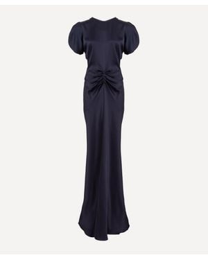 Victoria Beckham Gathered Waist Floor-Length Dress - Blue
