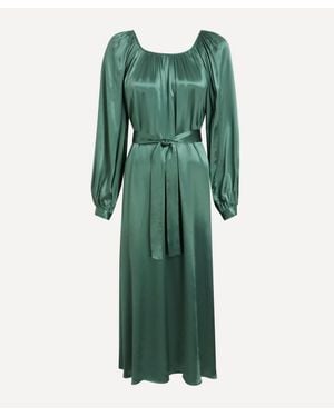 Kori Satin Gathered Midi Dress - Green
