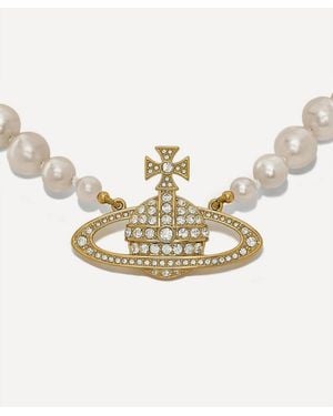 Vivienne Westwood Tone One Row Pearl Bas Relief Choker Necklace - Natural