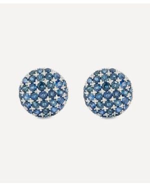 Kojis 14Ct Sapphire And Diamond Checkerboard Stud Earrings - Blue