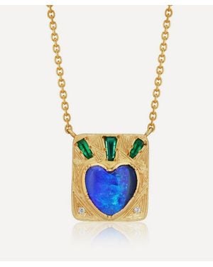 Brooke Gregson 18Ct Radiant Heart Opal Emerald Engraved Pendant Necklace - White
