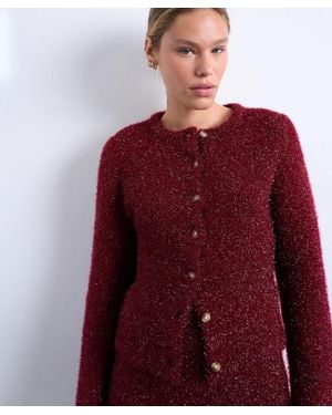 TOPSHOP Knitted Tinsel Cardigan - Red