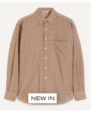 AURALEE Airy Light Cotton Check Big Shirt - Brown