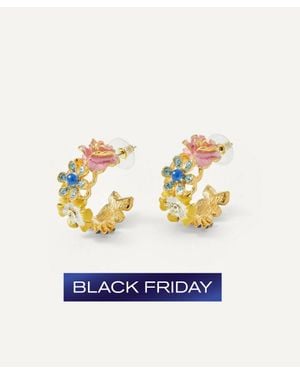 Kenneth Jay Lane Plated Enamel Flower Hoop Earrings - Metallic