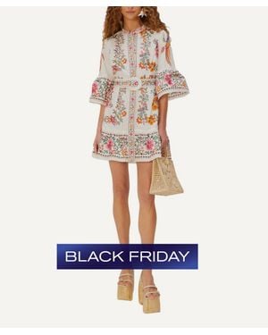 FARM Rio Off- Delicate Forest Scarves Mini Dress - Natural