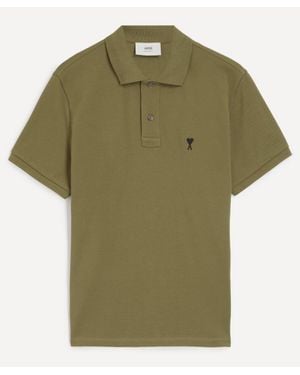 Ami Paris De Coeur Cotton Pique Polo Shirt - Green
