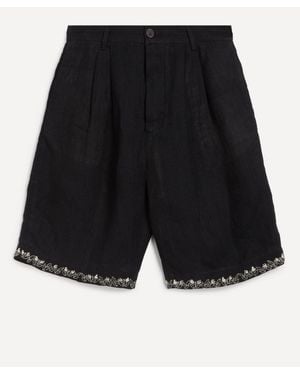 Kartik Research Linen Pleated Shorts - Black