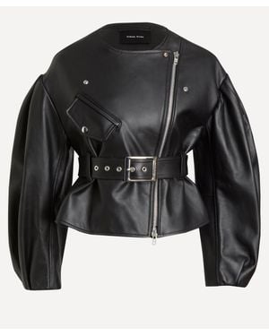 Simone Rocha Cropped Sculpted Belt Detail Biker Jacket - Black