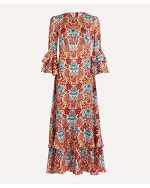 Liberty Floral Musesilk-Satin Gala Maxi Dress - Red