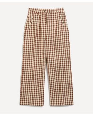 Sezane Martin Crop Gingham And Ecru Trousers Gingham Ecru - Multicolour