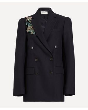 Dries Van Noten Crystal Embellished Wool Blazer - Blue
