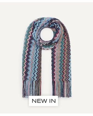 Missoni Fringed Zig-Zag Intarsia-Knit Scarf - Blue