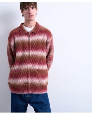 TOPMAN Knitted Blend Zip-Through Cardigan - Red