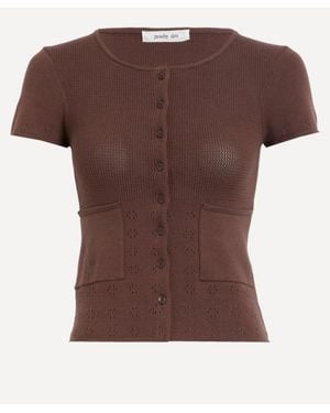 Peachy Den Marie Knit Chocolate Polo Top - Brown