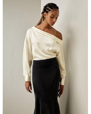 LILYSILK Seiden Bluse Damen Deutschland Schrägen Ausschnitt Abnehmbarer Hellgoldener Kettenriemen - Natur