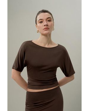 LILYSILK Damen Silk Breeze Jersey Leichtes Plissiertes Swing-T-Shirt - Braun