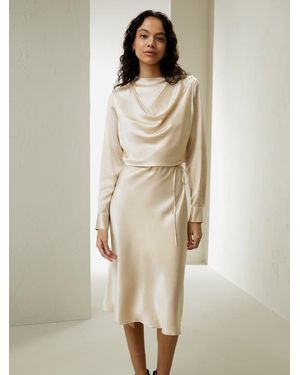 LILYSILK Damen Kleid Seide Elegant Mit Stehkragen Größe - Natur